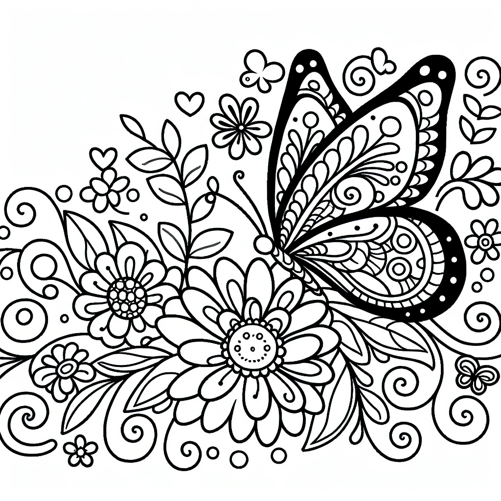 Butterfly and Flowers coloring page