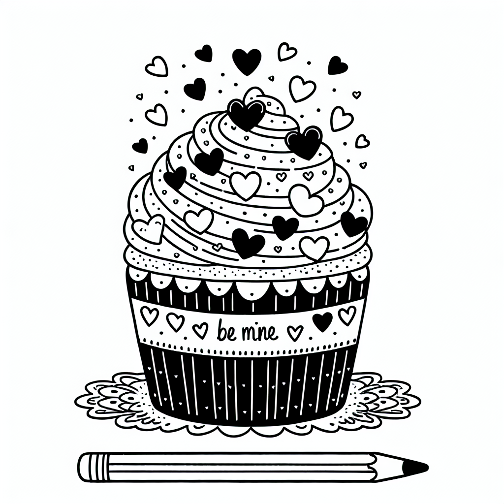 Valentine Cupcake coloring page